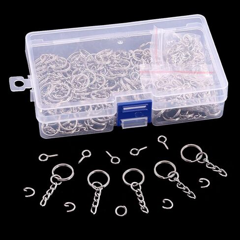Swpeet 360Pcs 6/5" 30mm Gun-Black Key Chain Rings Kit, Including 120Pcs Keychain Rings with Chain and 120Pcs Jump Ring with 120Pcs Screw Eye Pins Bulk for Jewelry Findings Making (Gun-Black) in Saudi Arabia