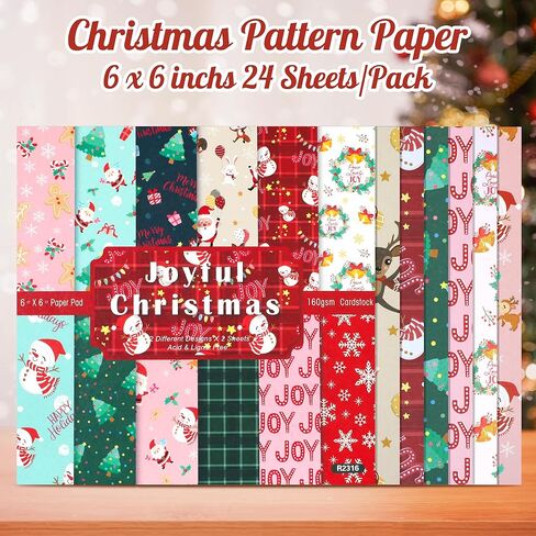 مجموعة مذكرات عيد الميلاد مقاس 6 بوصات من PUIKSXER، ورق قصاصات نمطي، 24 ورقة من ورق الحرف اليدوية الزخرفي العتيق من جانب واحد، لوازم زينة يومية للمخططين DIY، ألبوم فني مجمع in Kuwait