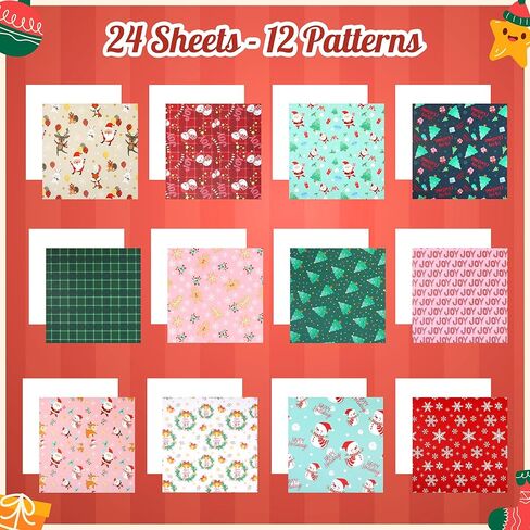 مجموعة مذكرات عيد الميلاد مقاس 6 بوصات من PUIKSXER، ورق قصاصات نمطي، 24 ورقة من ورق الحرف اليدوية الزخرفي العتيق من جانب واحد، لوازم زينة يومية للمخططين DIY، ألبوم فني مجمع in Kuwait