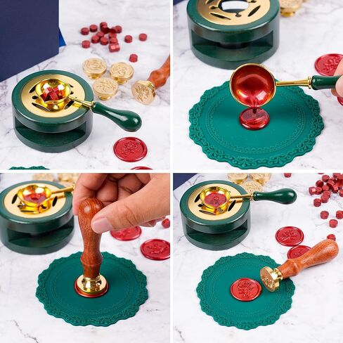 LSYGXYZ Wax Seal Stamp Set, 4 Pieces Flower Plant Sealing Wax Stamp Brass Heads with 3 Rose Flower Styles 1 Olive Branch Style + 1 Wooden Handle for Wedding Invitation Greeting Card Envelope Gift in Kuwait