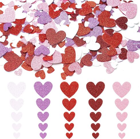 WATINC 700Pcs Valentine's Day Glitter Heart Foam Sticker Decor, Different Size Heart Foam Sticker Birthday Gift Express Love for Kids Your Sweetheart, Happy Valentine Anniversary Party Decoration in Saudi Arabia