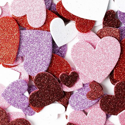 WATINC 700Pcs Valentine's Day Glitter Heart Foam Sticker Decor, Different Size Heart Foam Sticker Birthday Gift Express Love for Kids Your Sweetheart, Happy Valentine Anniversary Party Decoration in Saudi Arabia