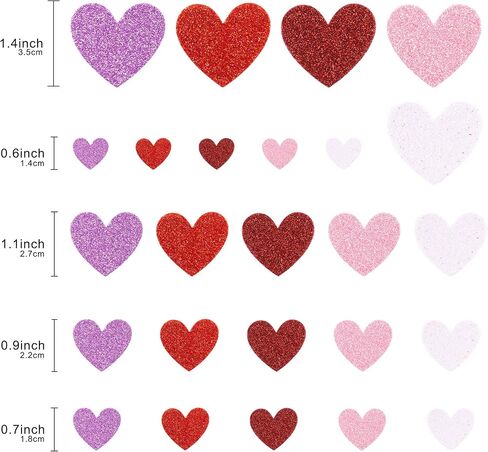 WATINC 700Pcs Valentine's Day Glitter Heart Foam Sticker Decor, Different Size Heart Foam Sticker Birthday Gift Express Love for Kids Your Sweetheart, Happy Valentine Anniversary Party Decoration in Saudi Arabia