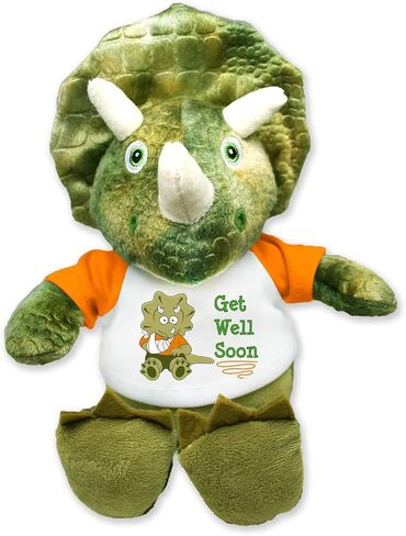 Flutter Hut Get Well Soon Triceratops Plush Dinosaur Message T-Shirt Orange Sleeves 8 Inches in Saudi Arabia