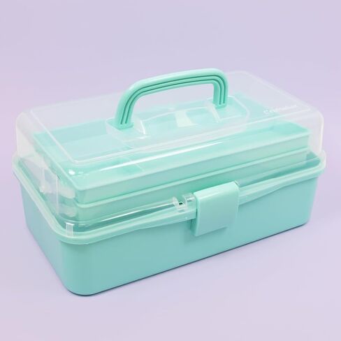 Craftelier - Storage and Organisation Case with 3 Trays, Latch and Handle for Scrapbooking and Other Craft Materials and Tools | Approx. Size 32 x 13.5 x 18.5 cm - Pink Colour in Saudi Arabia