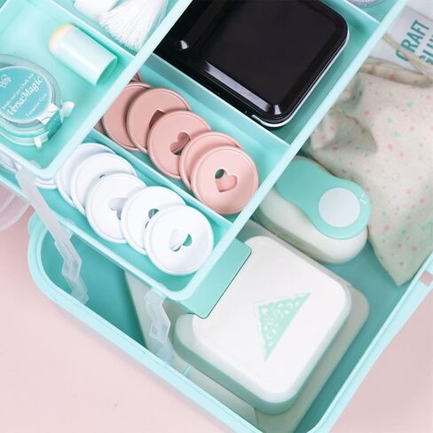 Craftelier - Storage and Organisation Case with 3 Trays, Latch and Handle for Scrapbooking and Other Craft Materials and Tools | Approx. Size 32 x 13.5 x 18.5 cm - Pink Colour in Saudi Arabia