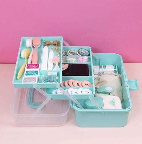 Craftelier - Storage and Organisation Case with 3 Trays, Latch and Handle for Scrapbooking and Other Craft Materials and Tools | Approx. Size 32 x 13.5 x 18.5 cm - Pink Colour in Saudi Arabia