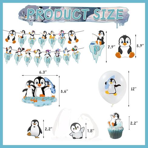 94Pcs Penguin Party Decorations, Penguin Birthday Party Decorations Include Birthday Banner, Cake Topper, Cupcake Toppers and Colorful Penguin Balloons and Stickers, Penguin Decorations for Party in Kuwait