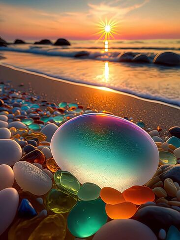 بي اوديو مجموعة رسم ماسي من سلسلة المناظر الطبيعية للبالغين - حجر ملون ساطع على شاطئ شروق الشمس - مثقاب دائري كامل 5 دي فني ماسي لتزيين جدران المنزل (11.8 × 15.7 انش) in Kuwait