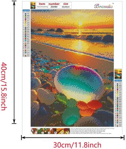 بي اوديو مجموعة رسم ماسي من سلسلة المناظر الطبيعية للبالغين - حجر ملون ساطع على شاطئ شروق الشمس - مثقاب دائري كامل 5 دي فني ماسي لتزيين جدران المنزل (11.8 × 15.7 انش) in Kuwait