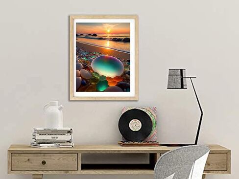 بي اوديو مجموعة رسم ماسي من سلسلة المناظر الطبيعية للبالغين - حجر ملون ساطع على شاطئ شروق الشمس - مثقاب دائري كامل 5 دي فني ماسي لتزيين جدران المنزل (11.8 × 15.7 انش) in Kuwait