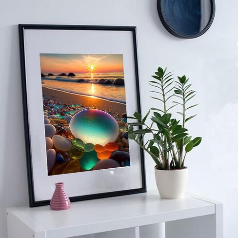 بي اوديو مجموعة رسم ماسي من سلسلة المناظر الطبيعية للبالغين - حجر ملون ساطع على شاطئ شروق الشمس - مثقاب دائري كامل 5 دي فني ماسي لتزيين جدران المنزل (11.8 × 15.7 انش) in Kuwait