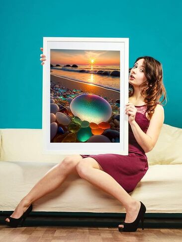 بي اوديو مجموعة رسم ماسي من سلسلة المناظر الطبيعية للبالغين - حجر ملون ساطع على شاطئ شروق الشمس - مثقاب دائري كامل 5 دي فني ماسي لتزيين جدران المنزل (11.8 × 15.7 انش) in Kuwait