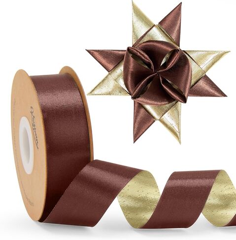 شريط ساتان ذهبي من Keypan لعيد الميلاد، مزدوج الوجه 1 بوصة 25 ياردة شريط حرير من القماش المجعد للحرف اليدوية وباقة الزهور وأعياد الميلاد in Kuwait