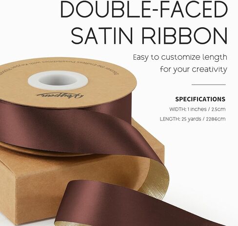 شريط ساتان ذهبي من Keypan لعيد الميلاد، مزدوج الوجه 1 بوصة 25 ياردة شريط حرير من القماش المجعد للحرف اليدوية وباقة الزهور وأعياد الميلاد in Kuwait