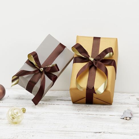 شريط ساتان ذهبي من Keypan لعيد الميلاد، مزدوج الوجه 1 بوصة 25 ياردة شريط حرير من القماش المجعد للحرف اليدوية وباقة الزهور وأعياد الميلاد in Kuwait