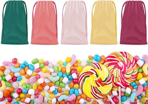 حقيبة هدايا بدون رباط من 25 قطعة من مجوهرات حفلات الزفاف وحقيبة برباط سحب 20.32 سم × 25.4 سم (وصلة سفلية) حقائب بلاستيكية بألوان متنوعة لتغليف هدايا الأطفال في الحفلات. in Kuwait