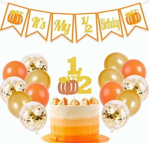 DOMOO OF DREAMS Pumpkin It's My 1/2 لافتة عيد ميلاد نصف كعكة عيد ميلاد توبر 6 أشهر صور دعامة الهالوين الخريف بالونات لوازم الحفلات باللونين الذهبي والبرتقالي in Kuwait