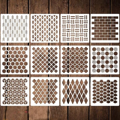 12 Pack Geometric Stencils 12 Inches Reusable Art Templates Plastic Painting Stencils for Walls Floors Canvas Wood Furniture in Kuwait