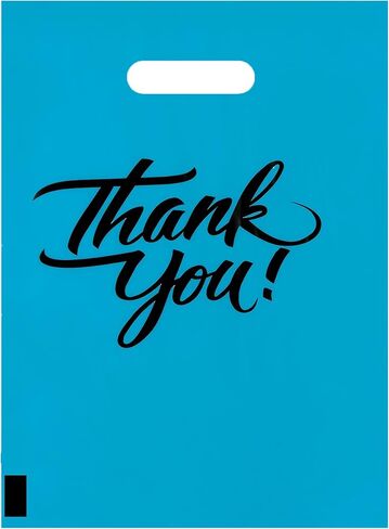 InfinitePack 100 Pieces Black Thank You Merchandise Bags 12x15, Die Cut Handles, Retail Shopping Bags for Boutique, Goodie Bags, Gift Bags Bulk, Favors, 2.35 Mil Reusable Plastic Bags in Kuwait