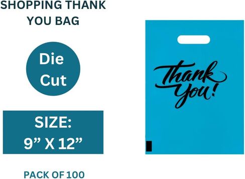 InfinitePack 100 Pieces Black Thank You Merchandise Bags 12x15, Die Cut Handles, Retail Shopping Bags for Boutique, Goodie Bags, Gift Bags Bulk, Favors, 2.35 Mil Reusable Plastic Bags in Kuwait