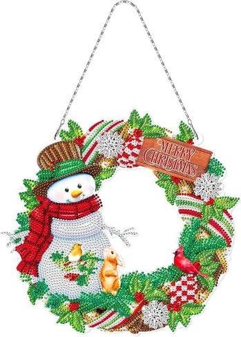 LYENYI DIY 5D عيد الميلاد ثلج إكليل الماس مجموعات الطلاء المعلقة جدار الفن علامة خاصة على شكل كريستال الزهور الطيور الماس الفن نافذة المعلقات المنزل حديقة جدار الباب شنقا مجموعات الماس in Kuwait