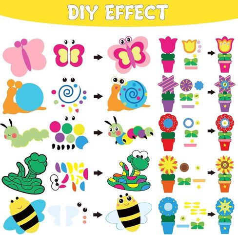 ايفيجوفز 40 عبوة من الحرف اليدوية الربيعية للاطفال على شكل حشرات وزهور حرفية للاطفال، ملصقات فنية للتعليم المبكر، مجموعة حرفية للحشرات وأنشطة الالعاب الترفيهية في الفصل المنزلي in Kuwait