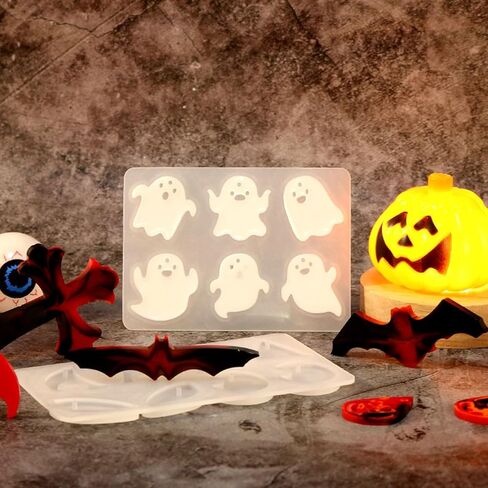 4 قطع من Mulukaya حلق الهالوين قلادة راتنجات الايبوكسي سيليكون قوالب اليقطين شبح الخفافيش قوالب الصب أدوات صنع المجوهرات DIY الحرفية سلسلة المفاتيح قلادة سوار الديكور المشاريع in Kuwait