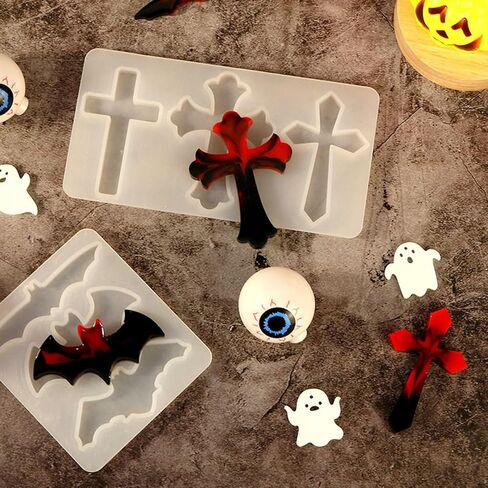 4 قطع من Mulukaya حلق الهالوين قلادة راتنجات الايبوكسي سيليكون قوالب اليقطين شبح الخفافيش قوالب الصب أدوات صنع المجوهرات DIY الحرفية سلسلة المفاتيح قلادة سوار الديكور المشاريع in Kuwait