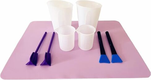 Resin Kit Mixing Tool Set, Includes Large Silicone Mat(11.8"x15.7"),250 ml & 100ml Silicone Measure Cups,Resin Mixer Paddles Stir Sticks,Perfect for Epoxy Resin Mixing,Molds,Jewelry Making-Purple in Kuwait