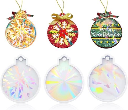 3 قطع قوالب راتينج عيد الميلاد من السيليكون، قوالب راتينج ثلاثية الأبعاد دائرية لعيد الميلاد استنسل زينة عيد الميلاد اللامعة من الراتنج لصناعة المجوهرات والحرف اليدوية in Kuwait