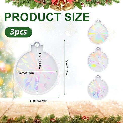 3 قطع قوالب راتينج عيد الميلاد من السيليكون، قوالب راتينج ثلاثية الأبعاد دائرية لعيد الميلاد استنسل زينة عيد الميلاد اللامعة من الراتنج لصناعة المجوهرات والحرف اليدوية in Kuwait