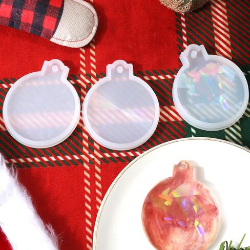 3 قطع قوالب راتينج عيد الميلاد من السيليكون، قوالب راتينج ثلاثية الأبعاد دائرية لعيد الميلاد استنسل زينة عيد الميلاد اللامعة من الراتنج لصناعة المجوهرات والحرف اليدوية in Kuwait