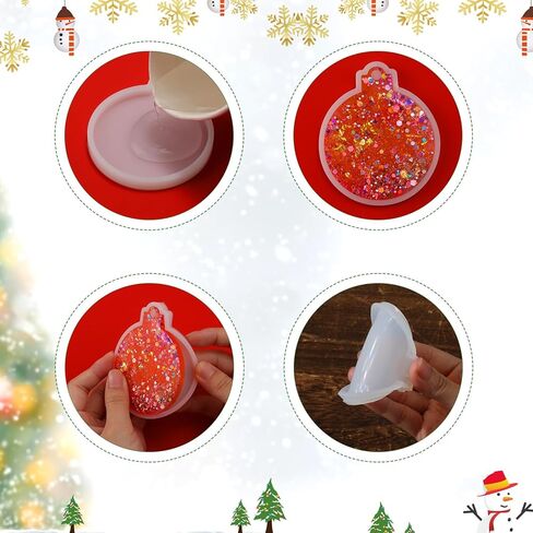 3 قطع قوالب راتينج عيد الميلاد من السيليكون، قوالب راتينج ثلاثية الأبعاد دائرية لعيد الميلاد استنسل زينة عيد الميلاد اللامعة من الراتنج لصناعة المجوهرات والحرف اليدوية in Kuwait