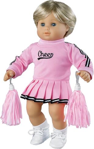 زي مشجعة لملابس الدمية الصغيرة مقاس 15 بوصة من صوفيا، 3 قطع. مجموعة من فستان المشجع الوردي، وبوم بومس ومكبر الصوت يناسب دمى الأطفال، ومجموعة المشجع الوردي | الدمية غير متضمنة in Kuwait