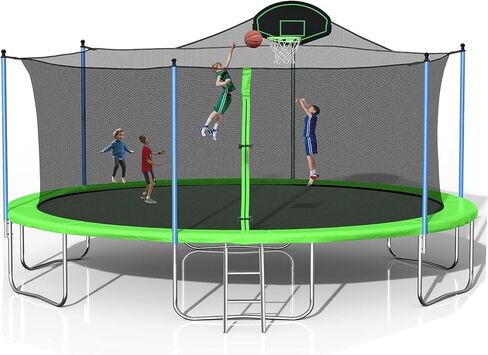 مجموعة الترامبولين evedy 16FT 14FT 12FT مع أرجوحة، منزلق، طوق كرة السلة، ترامبولين للياقة البدنية الرياضية مع شبكة مغلقة، ترامبولين ترفيهية للأماكن الخارجية والداخلية in Kuwait
