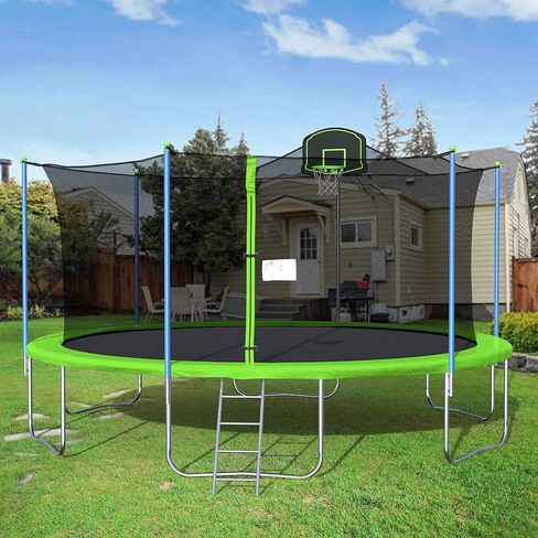 مجموعة الترامبولين evedy 16FT 14FT 12FT مع أرجوحة، منزلق، طوق كرة السلة، ترامبولين للياقة البدنية الرياضية مع شبكة مغلقة، ترامبولين ترفيهية للأماكن الخارجية والداخلية in Kuwait