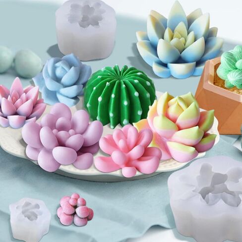 Woohome 9 PCS Succulent Silicone Mould, Cactus Flower Resin Casting Moulds Epoxy Resin Plants Mould for Making Cake, Chocolate, Handmade Candle, Fondant, Epoxy Resin, Polymer Clay in Kuwait