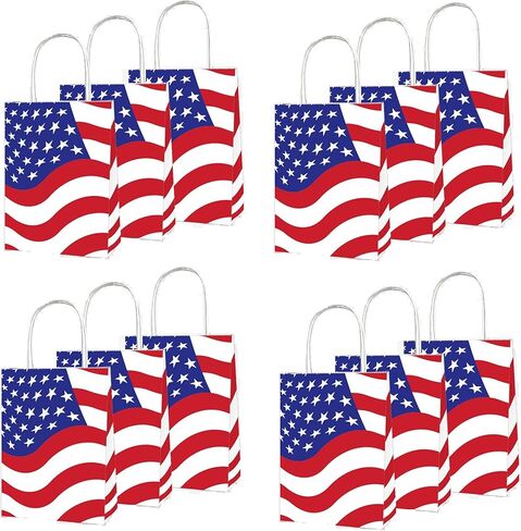 12 قطعة من حقائب الهدايا الوطنية بمقبض، حقائب العلم الأمريكي في الرابع من يوليو، حقيبة ورقية باللونين الأحمر والأبيض والأزرق لعيد الاستقلال ويوم الذكرى للمحاربين القدامى وحفلة الرابع من يوليو in Kuwait