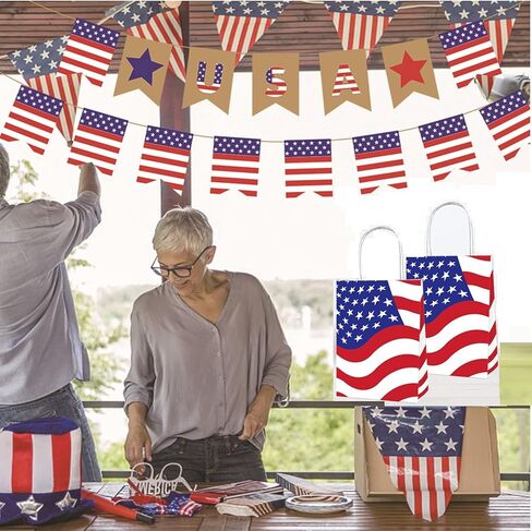 12 قطعة من حقائب الهدايا الوطنية بمقبض، حقائب العلم الأمريكي في الرابع من يوليو، حقيبة ورقية باللونين الأحمر والأبيض والأزرق لعيد الاستقلال ويوم الذكرى للمحاربين القدامى وحفلة الرابع من يوليو in Kuwait