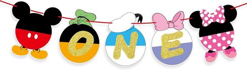 Cartoon Mouse First Birthday Banner Gold Glitter 'ONE' Banner for Baby Girl&Boy - Baby One Birthday Banner Party Supplies Photoshoot Props Mini Mouse One Birthday Party Decorations Banner. in Saudi Arabia