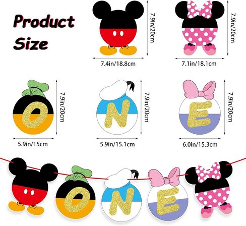 Cartoon Mouse First Birthday Banner Gold Glitter 'ONE' Banner for Baby Girl&Boy - Baby One Birthday Banner Party Supplies Photoshoot Props Mini Mouse One Birthday Party Decorations Banner. in Saudi Arabia