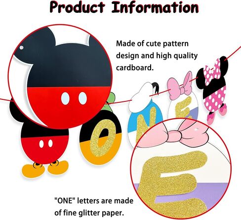 Cartoon Mouse First Birthday Banner Gold Glitter 'ONE' Banner for Baby Girl&Boy - Baby One Birthday Banner Party Supplies Photoshoot Props Mini Mouse One Birthday Party Decorations Banner. in Saudi Arabia