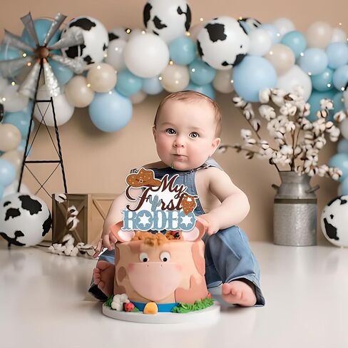 NANAGALI My First Rodeo Cake Topper, Cowboy 1st Birthday Cake Topper Decorations,Western Kids Theme 1 Year Old Birthday Party Cake Decorations Blue|Brown Glitter in Kuwait