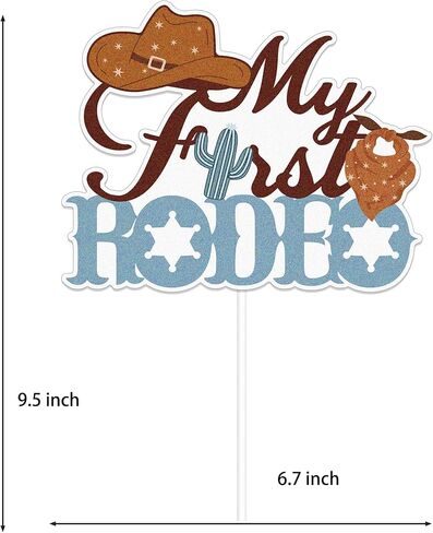 NANAGALI My First Rodeo Cake Topper, Cowboy 1st Birthday Cake Topper Decorations,Western Kids Theme 1 Year Old Birthday Party Cake Decorations Blue|Brown Glitter in Kuwait