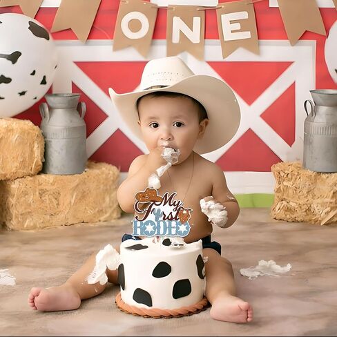 NANAGALI My First Rodeo Cake Topper, Cowboy 1st Birthday Cake Topper Decorations,Western Kids Theme 1 Year Old Birthday Party Cake Decorations Blue|Brown Glitter in Kuwait
