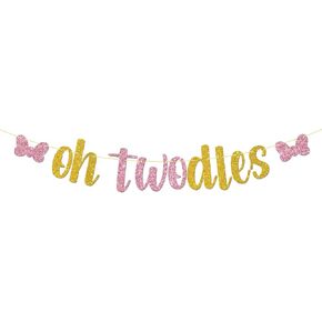 Gold Glitter Oh Twodles Banner, Minnie 2nd Birthday Party Decorations, Kids Girls Two Years Old Birthday Party Decoration Supplies in Saudi Arabia