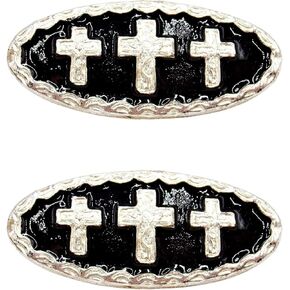Silver Tone Conchos Set for Men or Women, Western Concho with Cross Designs and Screwback Closure, Antique Inspired Accessory, Pack of 2, Gray, S in Kuwait