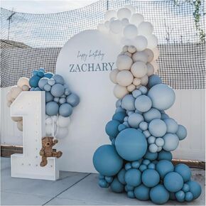 Dusty Blue Balloon Arch Kit - 167pcs Blue Balloon Arch Kit White Sand Pastel Macaron Blue Ocean Blue Chrome Gold Balloon Perfect for Celebrating Baby Boys' Birthdays and Showers