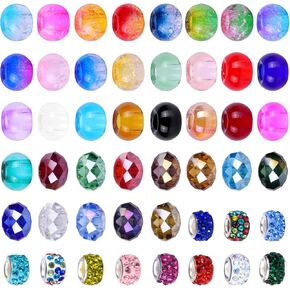 100 قطعة متنوعة من الخرز الزجاجي الأوروبي المصنوع من Victlov، خرز ذو فتحة كبيرة، خرز صلصال ملون مختلط، خرز فاصل كريستالي لصنع المجوهرات الساحرة (نقطة الرش) in Kuwait